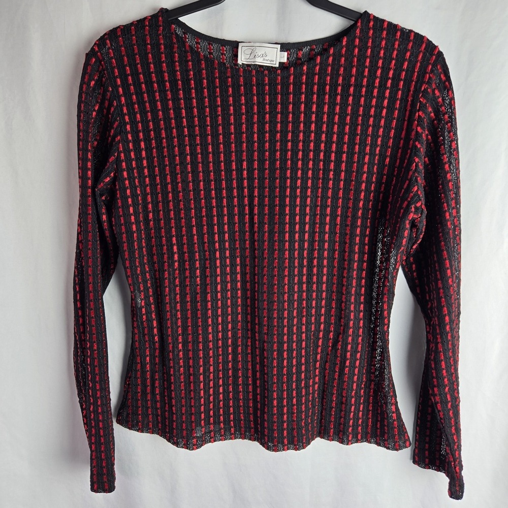Vintage Lisa's Boutique Lace Ribbon Semi-sheer Shirt Large Black Red Vamp Goth